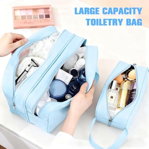 2 PCS Clear Toiletry Bag, Wet Dry Separation Wash Bag, Clear Ttravel Toiletries Bag, Waterproof Large Capacity Shower Bag, PU Makeup Bag with Handles for Women Girls — view 6