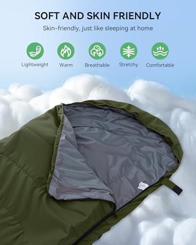 Warmiehomy Sleeping Bag for Adults, 3 Seasons Ultralight Rectangular Sleeping Bags with Snug Drawcord Hoood, Warm Camping Quilt with 2 Pull Tab Zipper for Hiking, Fishing, Backpacking(Army Green) — view 5