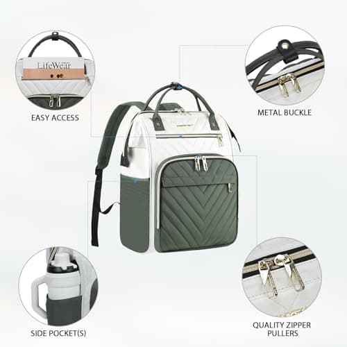 VANKEAN Laptop Backpack Women, 15.6 Inch Backpacks College Work Army green — view 5