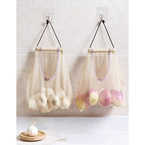 Yunobi Hanging Mesh Storage Bags Space Saver Organizer Fruit Storage for Kitchen Bathroom Mesh Wall Mount Hanging Bag 2pcs