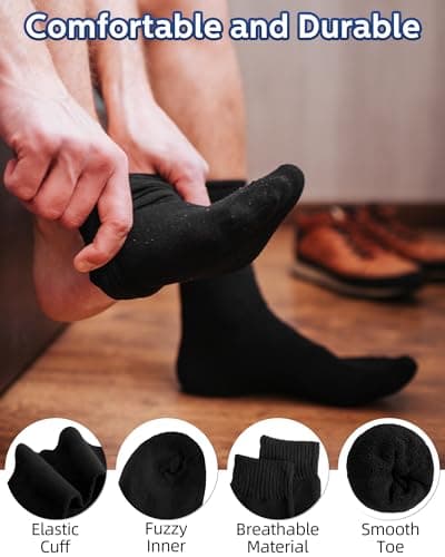 Toulite 60 Pairs Mens and Womens Thermal Winter Socks Bulk Warm Thick Cozy Boot Socks Pack Winter Hiking Socks Men Heavy Duty Cold Weather Socks Bulk Socks for Homeless Care, Black, One Size — view 4