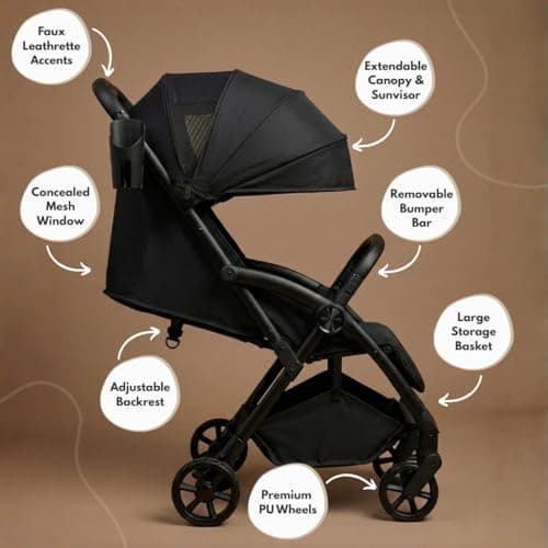 Venture Avio Stroller – Lightweight Compact Pushchair for Toddlers up to 4 Years – Travel Baby Stroller with Raincover, Cup Holder, Large Basket (Black) — view 4