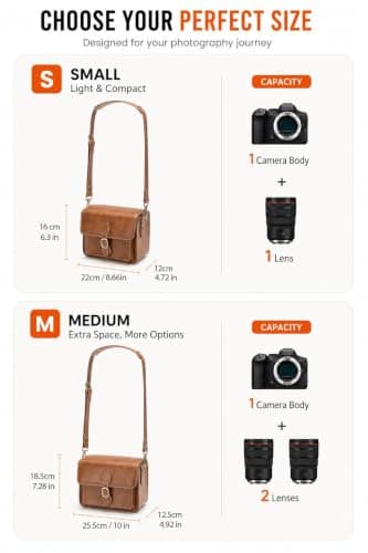 Cwatcun Brown Leather Camera Bag for Photographers, Waterproof Camera Bag — view 2