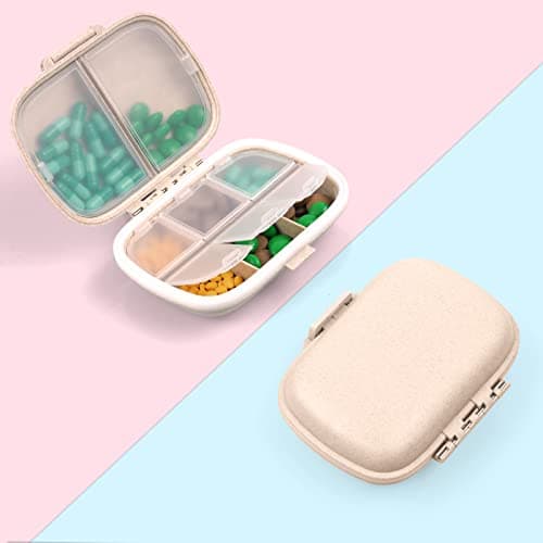 ACWOO Pill Box Organiser, 1Pcs Portable Medicine Storage Box with 8 Compartments, Pill Case Pill Dispenser to Hold Vitamins, Cod Liver Oil, Supplements and Medication for Travel & Work (Beige)