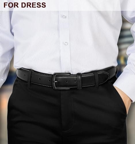 KEMISANT Men Belt-Genuine Leather Belt for Men Dress Casual Golf Jeans 1 3/8"(Black,38"-40" Waist Adjustable) — view 4