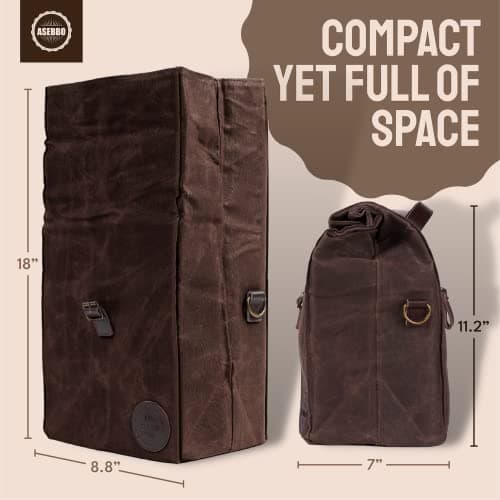 ASEBBO Insulated Lunch Bag for Men, Women - 10L Waxed Canvas Cool Bag with Genuine Leather Handle and Strong Buckle Closure, Reusable Lunch Cooler Bag for Adults Work School Picnic Food (Brown) — view 5