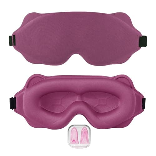 ONTERATE 6D Sleep Mask, Light Block 0 Pressure with Earplugs & Pouch, Rose