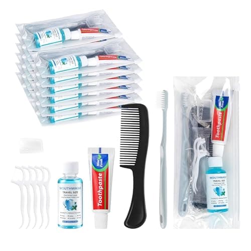 Lilingsty Travel Toothbrush Kit Bulk, Hygiene Kit Bulk with Toothbrush Toothpaste Set, Floss Picks, Comb, Travel Mouthwash, Toothbrush Cover, Individually Packaged, for Travel, Hotels (12-Pack)