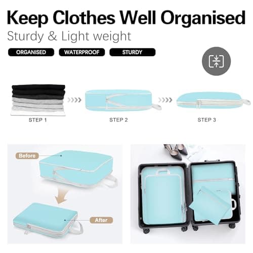 Compression Packing Cubes for Suitcases,Suitcase Organiser Bags,Travel Packing Cubes Compression Set for Backpack,Packing Organisers,Waterproof Travel Organiser Packing Bags (5, Blue) — view 2