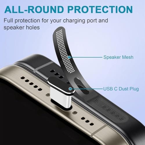 BelleVive 8-Pack USB-C Dust Protection Plugs, Type-C Charging Port Cover, Earphone Speaker Mesh, Dustproof Adhesive Cover, Phone Accessories for iPhone 16/iPhone 15 — view 3
