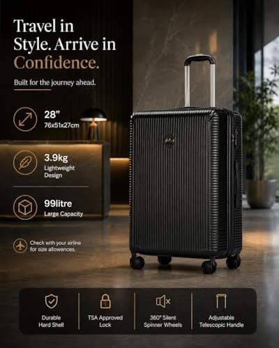 Larkbury Hard Shell Expandable Suitcase, Lightweight PC+ABS Travel Luggage with TSA Lock, Double Spinner Wheels & High Capacity Storage (Black, 28" in) — view 2