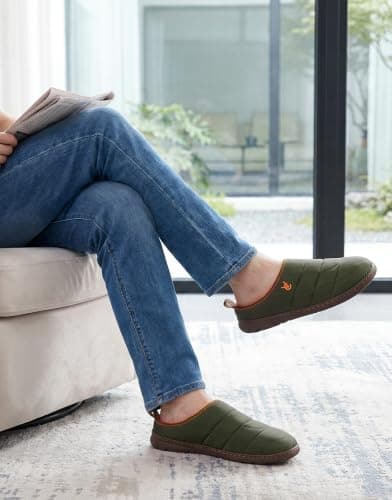 VeraCosy Mens Quilted Slip On slippers with Anti Outsole Olive,6-7 UK — view 2