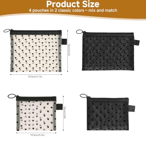 4 Pcs Small Make Up Bag for Handbag, Heart Print Mesh Travel Pouches with Zipper, 2 Sizes Clear Cosmetic Organizer Pouches in 2 Colors for Home, Toiletries & Daily Use — view 2