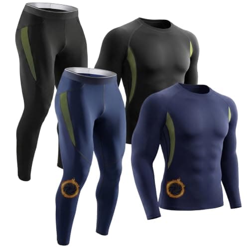 Mexholin Men's Thermal Underwear Mens Thermal Base Layer Set Long Sleeve Top & Bottom Winter Warm Quick Dry Long Johns for Workout Skiing Running Black/Navy L