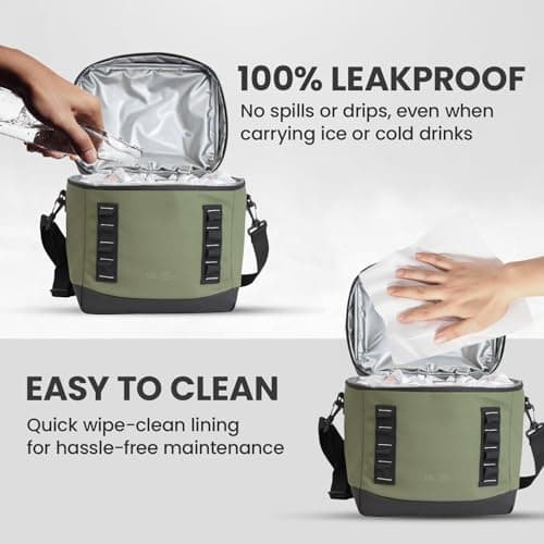 Bordlite 15L Insulated Cooler Bag Khaki – Leakproof Large Lunch Bag with Waterproof Lining, Thermal Insulation, Adjustable Shoulder Strap, Picnic Travel Cooler for Food & Drinks — view 3