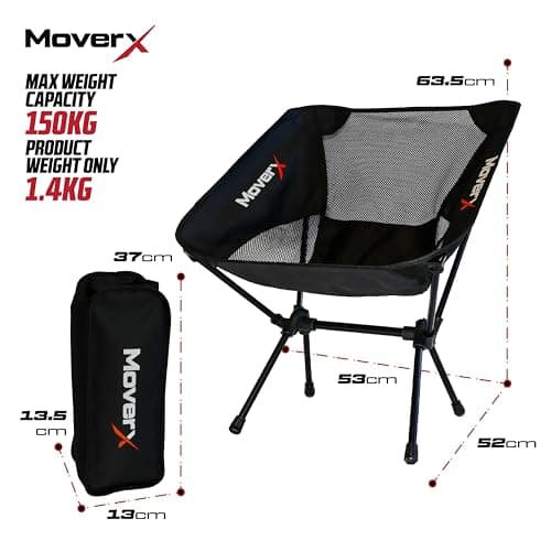 MoverX Lightweight Folding Camping Chair, Portable Camp Chair for Outdoor, Fishing, Festivals, Picnic, Beach, 150kg Capacity, Black — view 3
