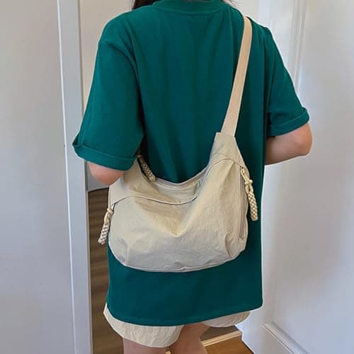 EHOTER Crescent Bag for Women Half Moon Bags Nylon Dumpling Sling Crossbody Bags for Travel Multi Pockets Crescent Cross Body Bag for School Travel Shopping Work (Beige) — view 5
