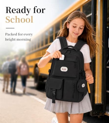 BECOJADDE Backpack School Bag for Women and Girls, 15.6" Laptop, Black 25L — view 3