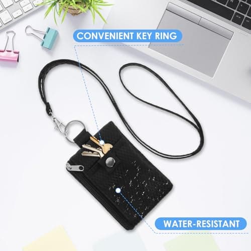 Minimalist Small Wallet with ID Window RFID Blocking Small Neck Wallet Water Resistant Zipper ID Case Pouch Travel Neck Wallets with Lanyard Keychain Badge Holder for Women Men Cards Coin Daily Use — view 4