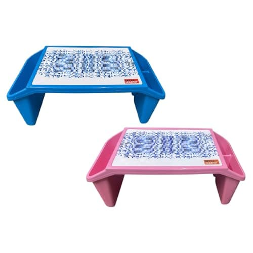 JMS we create smile Set of 2 - Plastic Activity Tray Portable Laptop Desk - Large Lap Table Multipurpose Travel Tray for Girls & Boys -