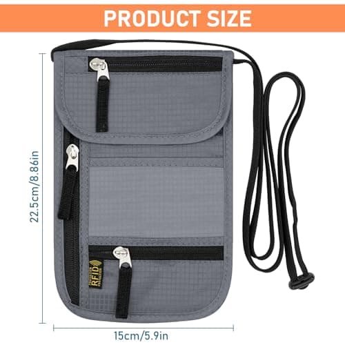 sundee Travel Neck Wallet with RFID Blocking for Men and Women, Passport Holder and Neck Pouch with Adjustable Lanyard Strap, Slim Wallet with Zipper Pockets to Keep Cash Cards Phone Safe -Light Gray — view 2