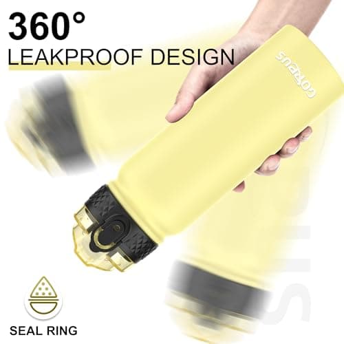 GOPPUS 600ml/20oz Stainless Water Bottle with Straw Double Wall Insulated Bottles with Strap One Hand Open Vacuum Thermal Flask with Flip Top Lid Leakproof Keep Cold Drinks BPA Free (Yellow) — view 3