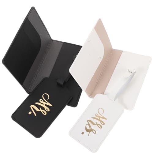 2 Sets Luggage Tags for Suitcases Mr Mrs Luggage Label Passport Covers Honeymoon Leather Travel Tags for Couples Wedding Bridal Shower Present Outdoor Use