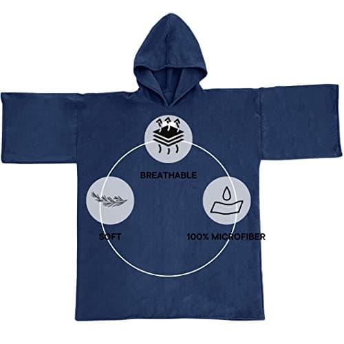 Brentfords Towel Poncho Adult Hooded Large Bath Swim Surf Beach Absorbent Dry Microfiber Changing Robe for Men Boys Quick Dry, Navy Blue — view 2