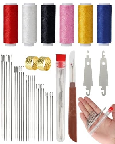 Acual 37 Pcs Big Eye Steel Sewing Needles Kit for Adults and Beginners