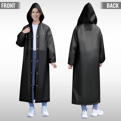 CHGANG Rain Ponchos, EVA Portable Adults Waterproof Ponchos, Reusable raincoat with Hoods for Camping, Hiking Travel, Amusement Parks, Festival (Black) — view 2