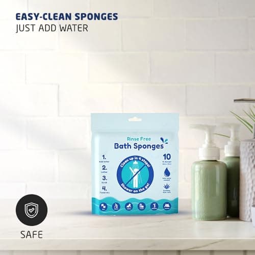 10pk Rinse Free Bath Sponges, 20x20cm Bath Wipes for Travel, Gym, Camping, Elderly, Babies, Single Use Shampoo Shower, Soothing Aloe Vera, Only Water Needed — view 4