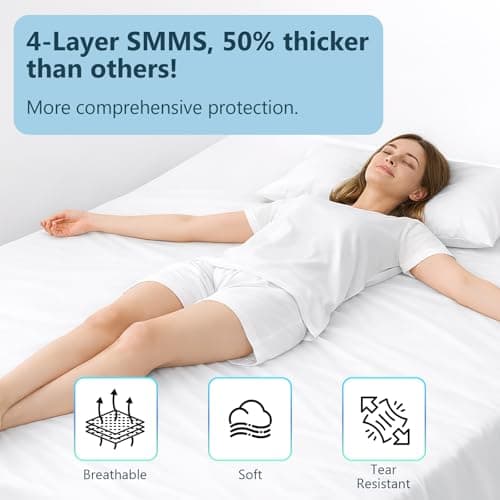OJMHD 4 Pack Disposable Bed Sheets Set for Travel, Hotel Disposable White Bedding Sheet with Quilt Cover & Pillow Cases, King Size Portable Bedspread Kit for Camping, Business Trip Hospital Camping — view 6