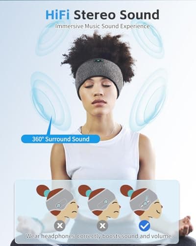 Veeniitosr Sleep Headphones Bluetooth 6.0 Headband, 2-IN-1 Comfort Headband Headphones for Side Sleepers with 20 Hours PlayTime HD Stereo Bluetooth Speakers for Sleeping, Sport (Grey) — view 6