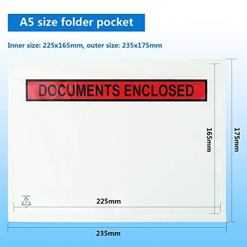 PACK4YA Document Enclosed Wallets 225 x 165 mm A5 Peel and Seal Envelopes for Invoices, Packing Lists or Notes, Self Seal Packaging Packing Shipping Postage Pouches Bags (Pack of 100) — view 2
