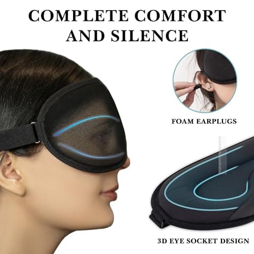 360 RELIEF Sleep Eye Mask - 100% Blackout, Zero Eye Pressure, Adjustable Strap - Ideal Eye Mask for Sleeping, Travel Essentials for Women & Men + Ear Plugs & Laundry Bag — view 4