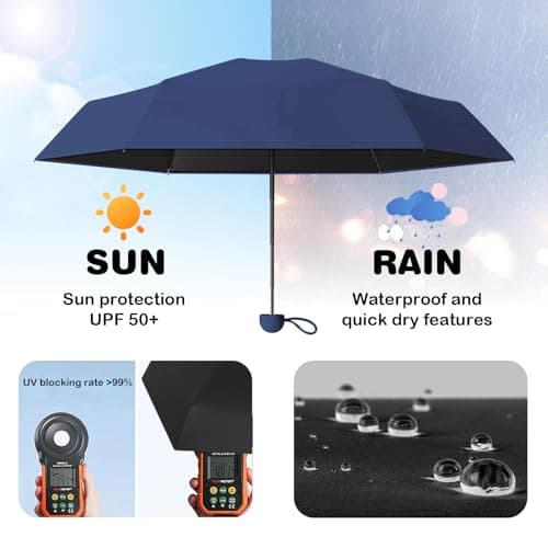 MPXEAVG Travel Umbrella, Handbag Umbrellas, Compact Umbrella with Case, for Women Handbag Size, UV Protection for Men Women (Navy Blue) — view 4
