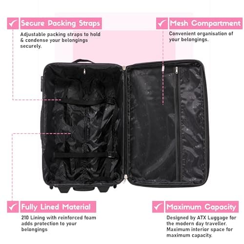 ATX Luggage Medium Suitcase Expandable Soft Shell Durable Lightweight Hold Check in Trolley Case with 2 Wheels & Built-in 3 Digit Combination Lock (Black/Pink, 79 Liter) — view 5