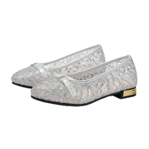 Mesh Ballet Flats for Women Pumps Orthopedic Dolly Shoes Wide Fit Pointed Toe Anti-Skid Breathable Summer Ladies Dress Shoes Party Office Holiday (Silver 6.5 UK/Foot Length 25.5cm)