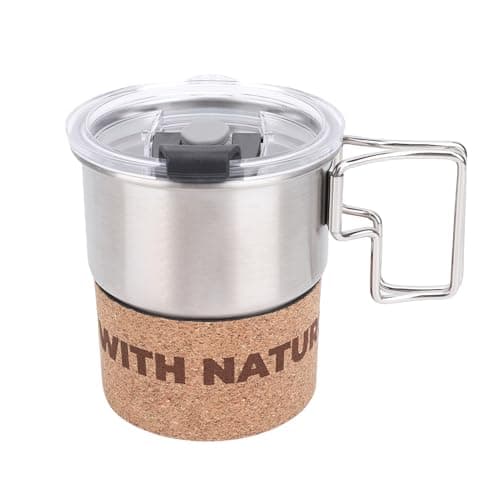 Yinhing TW 502 300ml Stainless Steel Camping Coffee Cup with Foldable Handle Cork Insulation Cover Portable Travel Mug for Outdoor Hiking Camping and Picnics (TW-502) — view 2