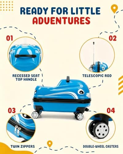 Latlliy Ride-On Kids Suitcase Kids Luggage on Wheels Kids Travel Bag for Girls and Boys, Lightweight Cabin Hand Luggage Children's Luggage for Short Breaks, Holidays, Sleepovers, School Trips — view 6