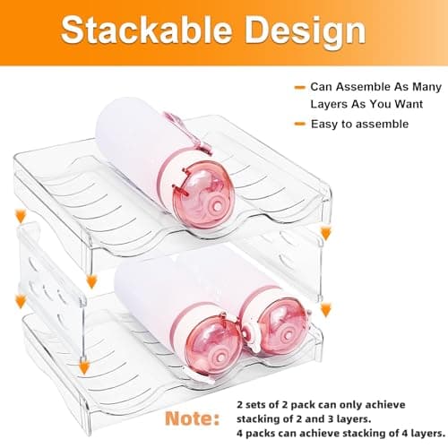 YOOTUKL Water Bottle Organizer Stackable Kitchen Pantry Organization and Storage Shelf Plastic Water Bottle Holder for Fridge Kitchen Cabinet Wine (2 Pack(6 Bottles)) — view 3