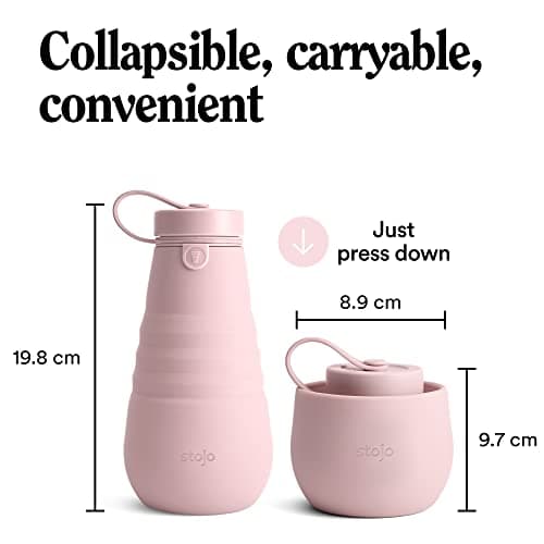 STOJO Collapsible Bottle - 20oz / 592ml - Reusable & Leakproof Silicone Travel Water Bottle for Sport, School, & Everyday Use - Sports Cap - Portable - Dishwasher Safe - Carnation — view 5