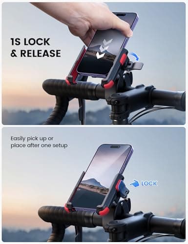 Lamicall Motorcycle Phone Holder for Filming - 【1s Quick Release】 Universal Motorbike Phone Mount, Phone Holder Bike for iPhone 17 16 15 14 13 Pro Max Plus Air Mini, Samsung S24 Ultra, 4.7-7” - Red — view 3