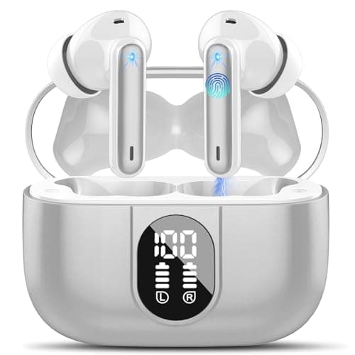 Csasan Wireless Earbuds, Bluetooth 5.3 Headphones In Ear with 4 ENC Noise Cancelling Mic, 2026 Mini Deep Bass Stereo Ear Buds, 40H Playtime Bluetooth Earphones, IP7 Waterproof Earbuds, Light Gray