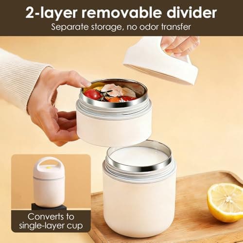 304 Stainless Steel Insulated Food Flask, Heat Retention Breakfast Cup with Removable 2 Layer Compartment, Leak Proof Lunch Container for Office, Travel — view 3