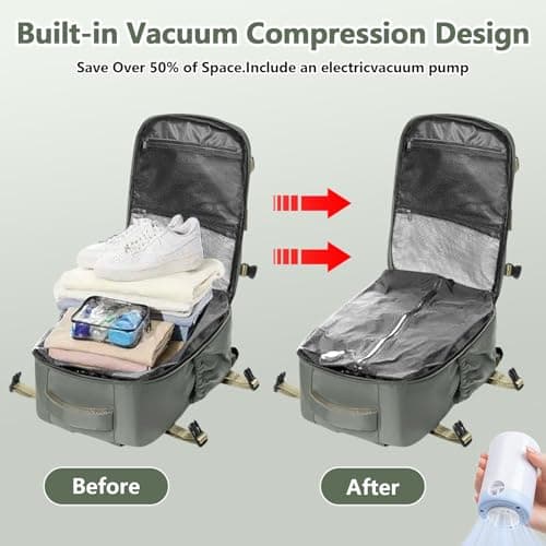 Vacuum Backpack Travel Bag, Compression Backpack with Pump(Army Green) — view 4