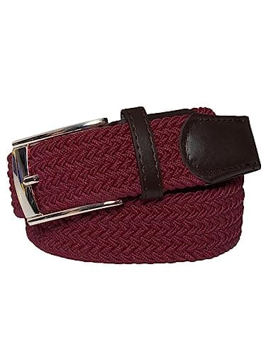 989Zé ENZO Mens Stretch Belts Ladies Elasticated Woven Adjustable Braided Metal Buckle Belt (Burgundy, S/M) — view 2