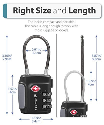 Fosmon TSA Accepted Cable Luggage Locks, 3 Digit Combination with Open Alert Indicator, Alloy Body and Release Button for Travel Bag, Suit Case & Luggage (4 Pack) - Black, Green, Red and Blue — view 4