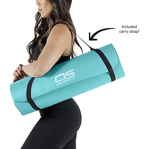 OZE SPORTS Yoga Mat, NBR Foam, Extra Thick, Non-Slip, High Density, Large, for Pilates, Gymnastics, HiiT and Fitness, with Carry Strap (Teal) — view 6