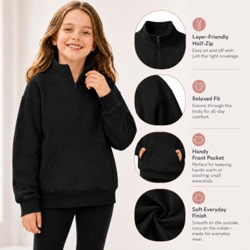 XMWSPO Thumb Hole Jumper Kids Fleece,Half Zipper Oversized Tops Girls — view 3